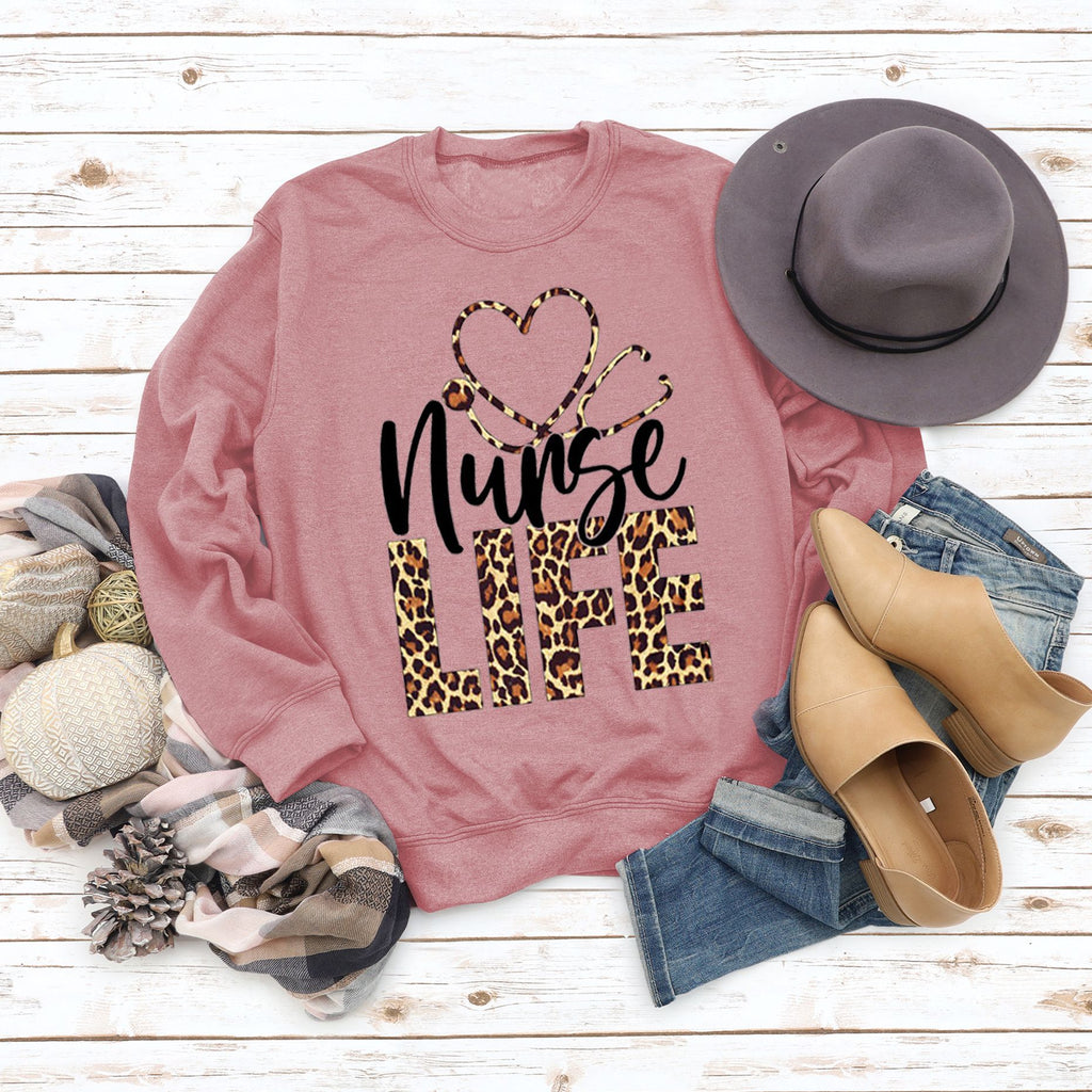 Sweat-shirt ample à manches longues et col rond pour femme, haut avec lettres, Nunse Life