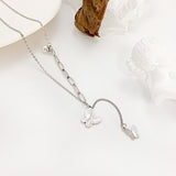 Pieced Chain with Three-dimensional Butterfly Pendant and Pearl Necklace with Matching Collarbone Chain