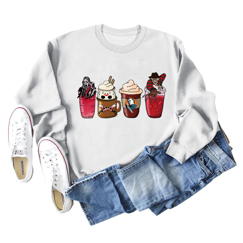 Lockerer Pullover mit Rundhalsausschnitt und Kaffeegeist-Print für Herbst und Winter mit langen Ärmeln und großer Größe