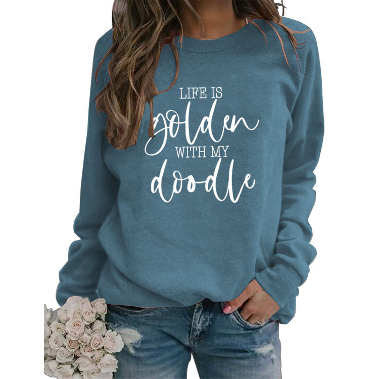LIFE IS Golden Letter Print Sweatshirt