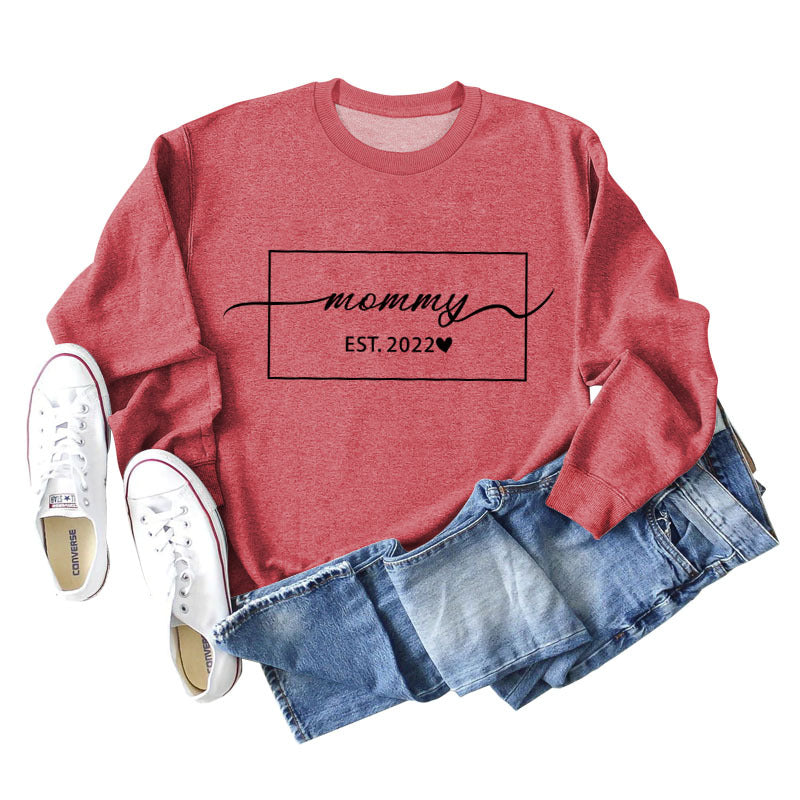 MOMMY EST 2022 Love Herbst/Winter Unten Buchstaben Langarm Pullover in Übergröße