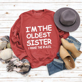 Round Neck Letter Fashion Women Long Sleeve I'M THE OLDEST SISTER Loose Print Sweatshirt