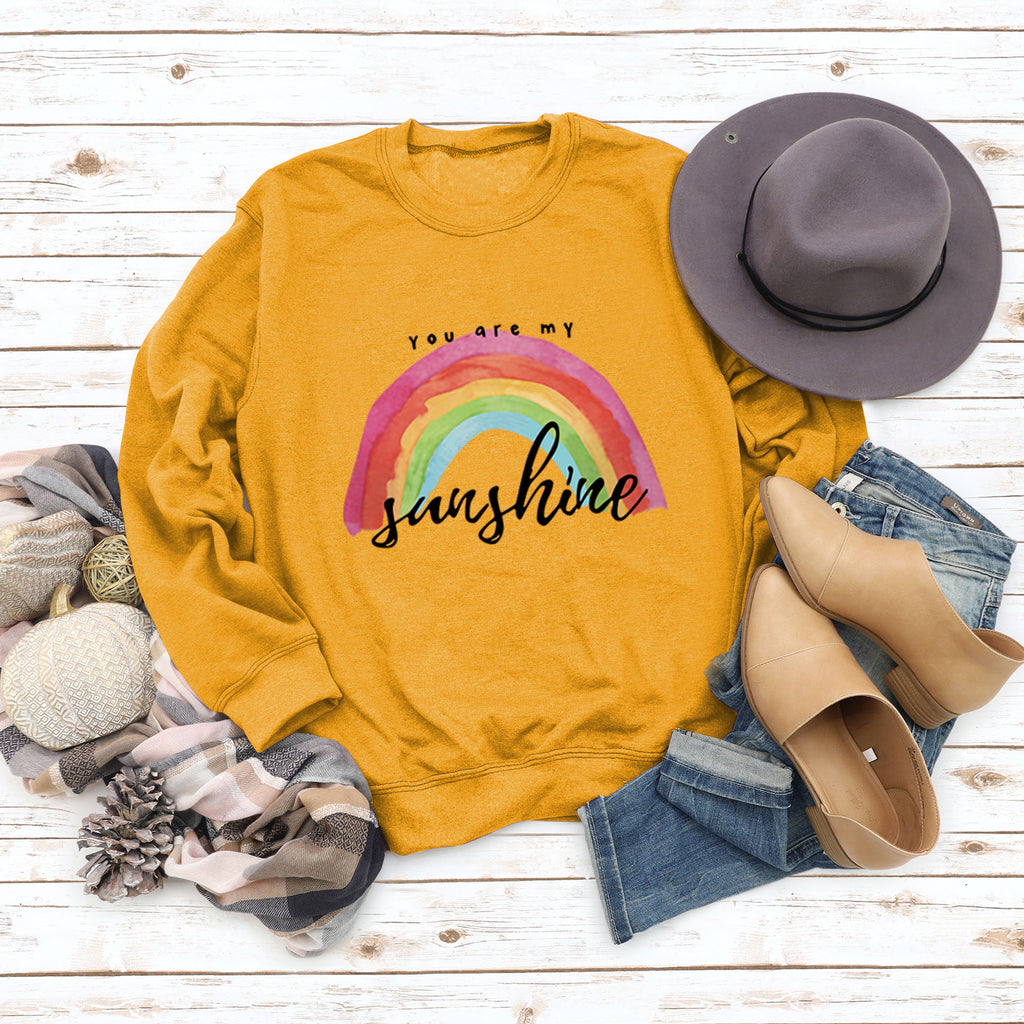 „You Are My Sunshine“-Pullover mit Regenbogen-Buchstabendruck für Damen