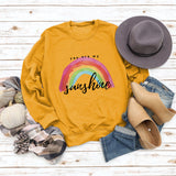 „You Are My Sunshine“-Pullover mit Regenbogen-Buchstabendruck für Damen