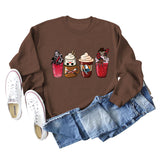 Lockerer Pullover mit Rundhalsausschnitt und Kaffeegeist-Print für Herbst und Winter mit langen Ärmeln und großer Größe