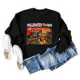 Pull ample à manches longues pour femmes, chemise ample avec lettres imprimées de ville d'halloween, nouvelle collection