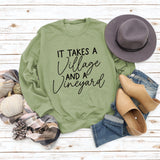 IT Takes A Village Letters Casual Spot Women's Sweatshirt Round Neck Long Sleeve Shirt
