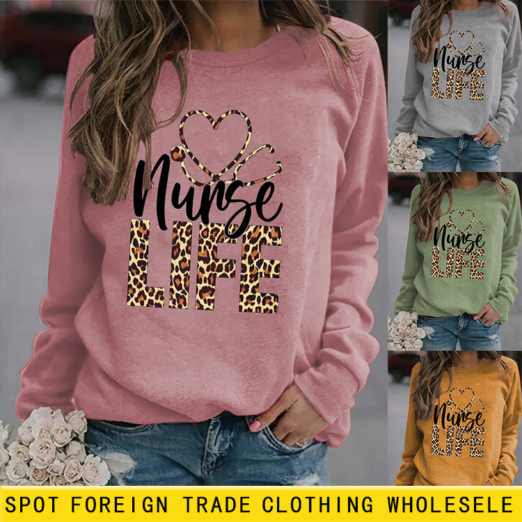 Sweat-shirt ample à manches longues et col rond pour femme, haut avec lettres, Nunse Life