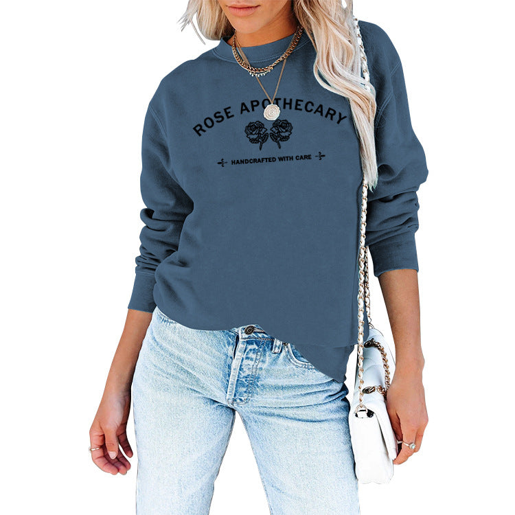 Rose Apothecary Casual Brief Rundhals Langarm Pullover Lose Mode Bodenbildung Mantel Top Weibliche