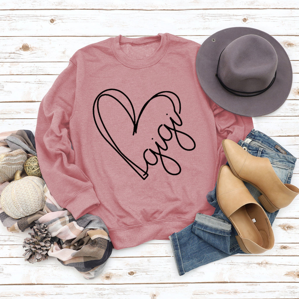 Herbst und Winter Damen Top Buchstabe Gigi Herz Print Langarm Sweatshirt