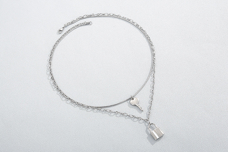 Collier pendentif clé et serrure, bijoux en acier inoxydable pour femmes