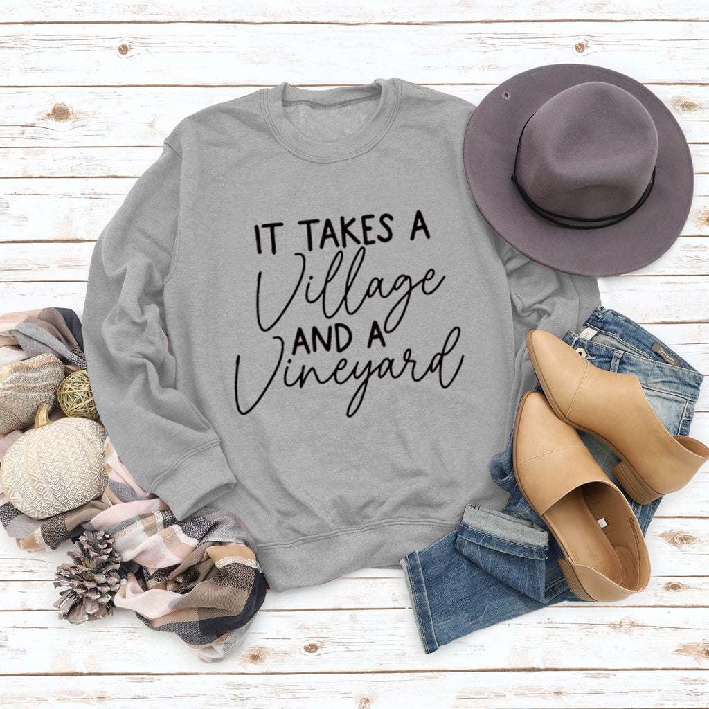IT Takes A Village Letters Casual Spot Women's Sweatshirt Round Neck Long Sleeve Shirt