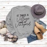 IT Takes A Village Letters Casual Spot Women's Sweatshirt Round Neck Long Sleeve Shirt