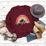 „You Are My Sunshine“-Pullover mit Regenbogen-Buchstabendruck für Damen