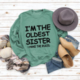 Round Neck Letter Fashion Women Long Sleeve I'M THE OLDEST SISTER Loose Print Sweatshirt