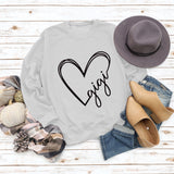 Gigi Heart Letter Printed Rundhalspullover mit lockerem Schnitt und langen Ärmeln