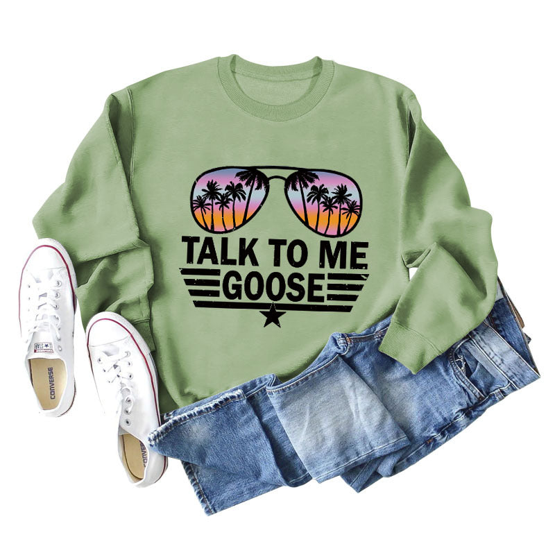 TALK TO ME GOOSE Lockerer Pullover mit Buchstabenmuster und langen Ärmeln und Rundhalsausschnitt