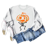 Pumpkin Skull Print Crew Neck Base Long Sleeve Ladies Sweater