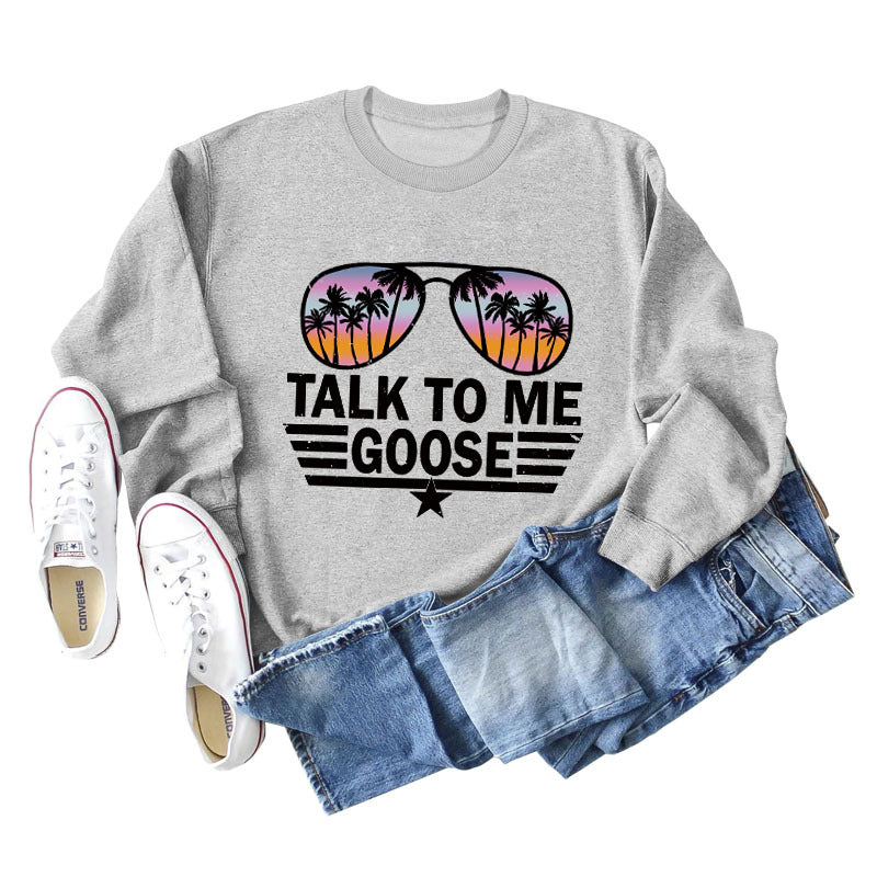 TALK TO ME GOOSE Lockerer Pullover mit Buchstabenmuster und langen Ärmeln und Rundhalsausschnitt