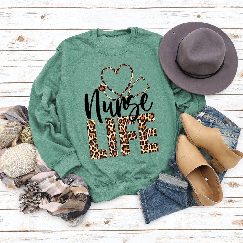 Sweat-shirt ample à manches longues et col rond pour femme, haut avec lettres, Nunse Life