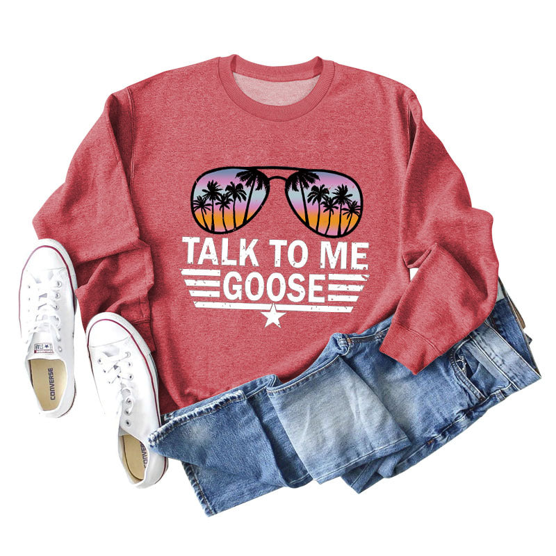 TALK TO ME GOOSE Lockerer Pullover mit Buchstabenmuster und langen Ärmeln und Rundhalsausschnitt