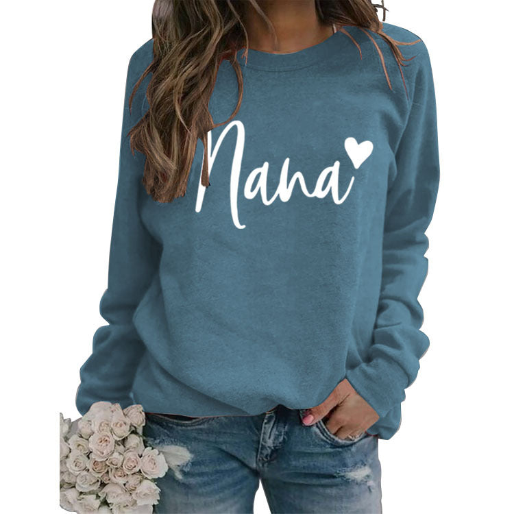 Sweatshirt mit Rundhalsausschnitt und Buchstabendruck (Nana) und langen Ärmeln, lockere Passform, Übergröße