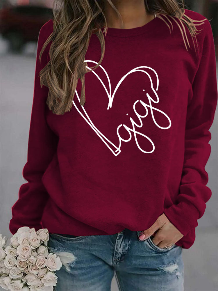 Herbst und Winter Damen Top Buchstabe Gigi Herz Print Langarm Sweatshirt