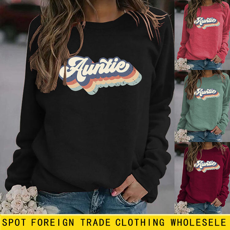 Auntie Letters Loose Bottoming Round Neck Fashion Ladies Long Sleeve Sweater