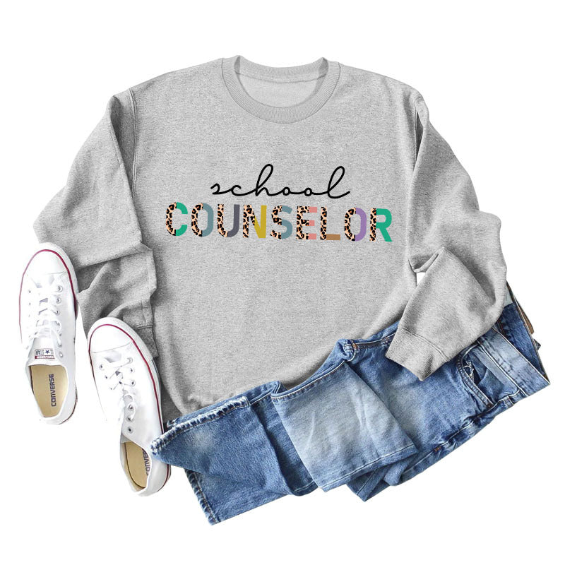 SCHOOL COUNSELOR Pullover für Mädchen mit Leoparden-/Buchstabendruck, Rundhalsausschnitt, lockerer Langarm, Übergröße