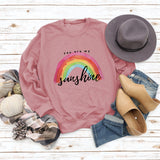 „You Are My Sunshine“-Pullover mit Regenbogen-Buchstabendruck für Damen