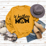 Großer Langarm-Pullover mit Wrestling-Mom-Buchstaben und Rundhalsausschnitt