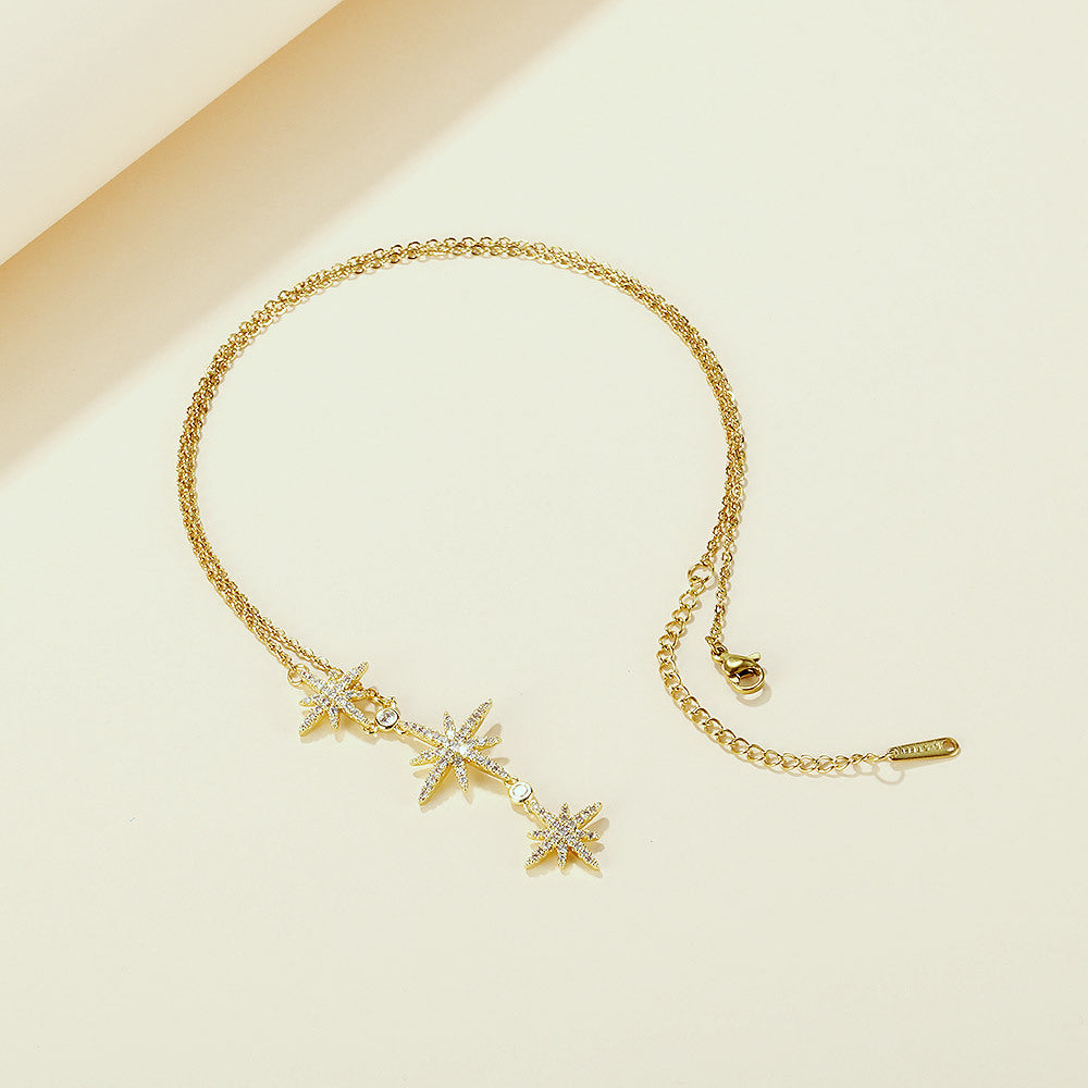 Nehzus JewelryTemperament Versatile Octagonal Star Tassel Inlaid Zircon Copper Clavicle Chain Tide