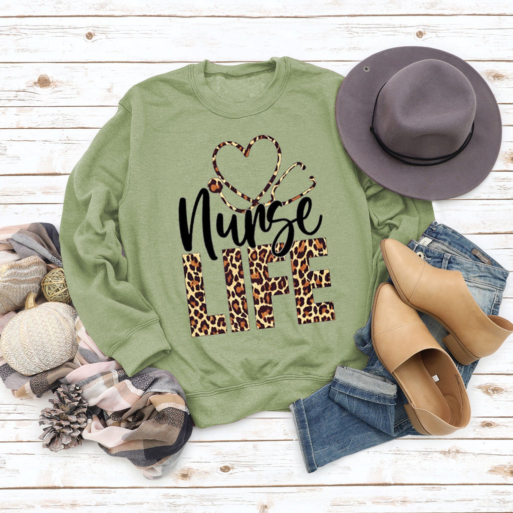Sweat-shirt ample à manches longues et col rond pour femme, haut avec lettres, Nunse Life