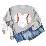 Love Baseball Print Rundhals Großer lässiger Langarm-Damenpullover