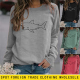 Rundhals Herbst und Winter Damen Tops Shark Print Casual Langarm Sweatshirt