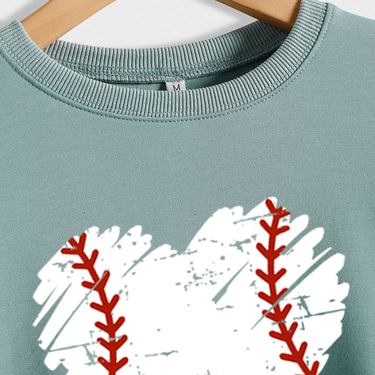 Love Baseball Print Rundhals Großer lässiger Langarm-Damenpullover