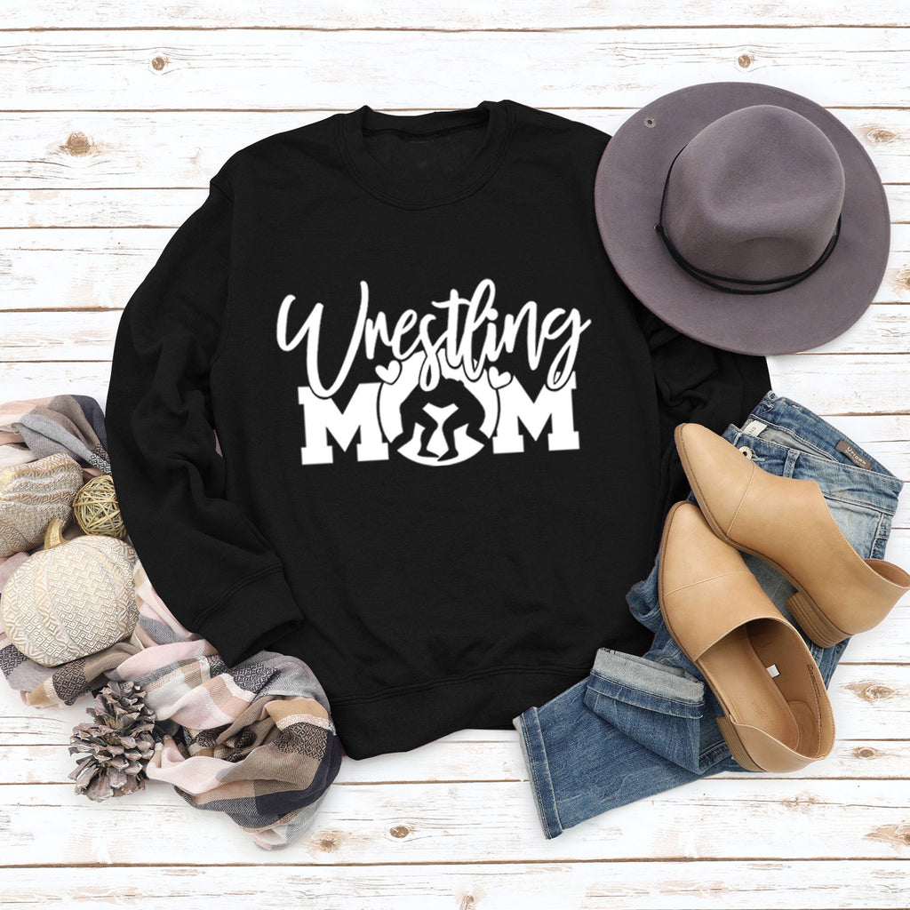 Großer Langarm-Pullover mit Wrestling-Mom-Buchstaben und Rundhalsausschnitt