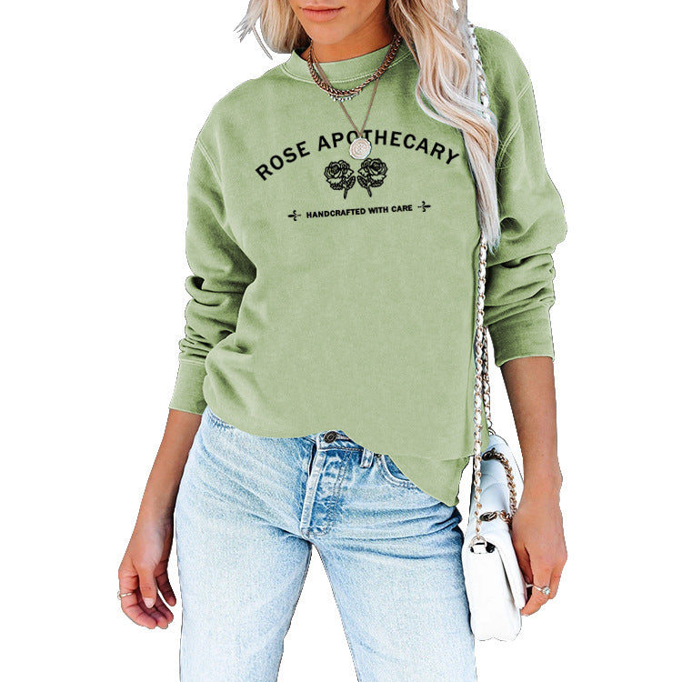 Rose Apothecary Casual Brief Rundhals Langarm Pullover Lose Mode Bodenbildung Mantel Top Weibliche