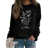 Pull surdimensionné à manches longues, ample et décontracté, imprimé de lettres de papillon et de fleurs sauvages, automne et hiver
