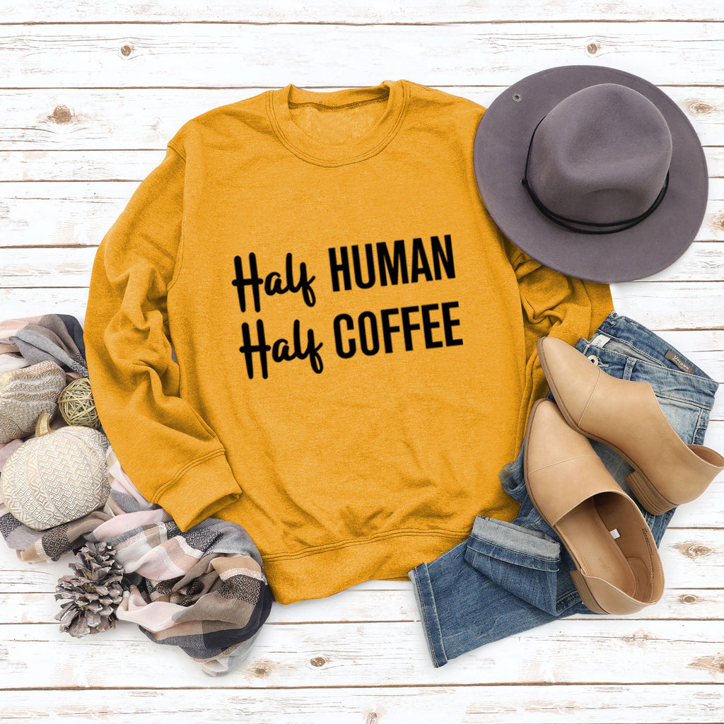 Half Human Half Coffee Round Neck Loose Long-sleeved Large Size Sweater