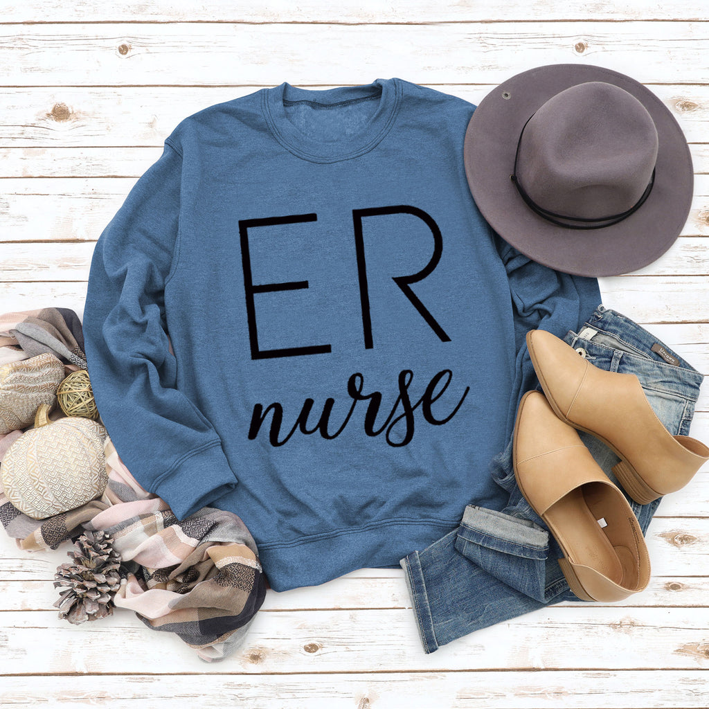 ER Nurse Round Neck Fashion Letter Tops Long Sleeve Women's Print Loose Sweatshirt