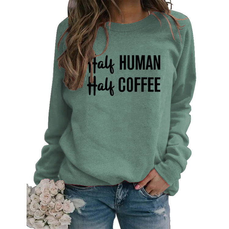 Half Human Half Coffee Round Neck Loose Long-sleeved Large Size Sweater