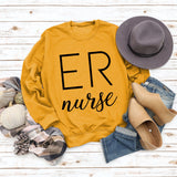 ER Nurse Round Neck Fashion Letter Tops Long Sleeve Women's Print Loose Sweatshirt