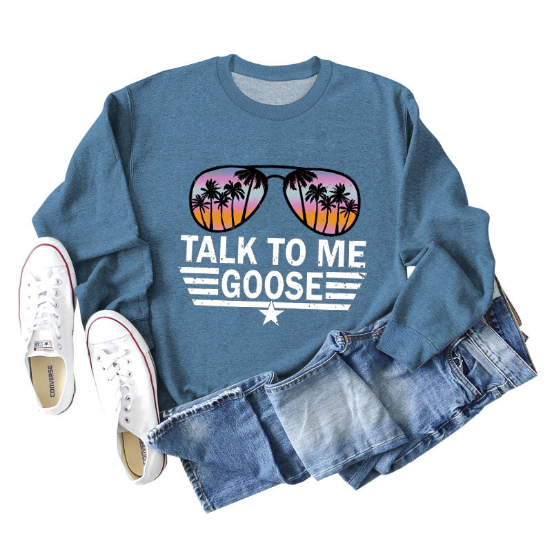 TALK TO ME GOOSE Lockerer Pullover mit Buchstabenmuster und langen Ärmeln und Rundhalsausschnitt