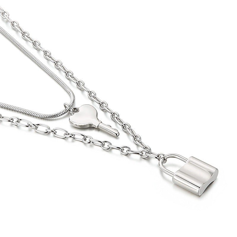 Collier pendentif clé et serrure, bijoux en acier inoxydable pour femmes