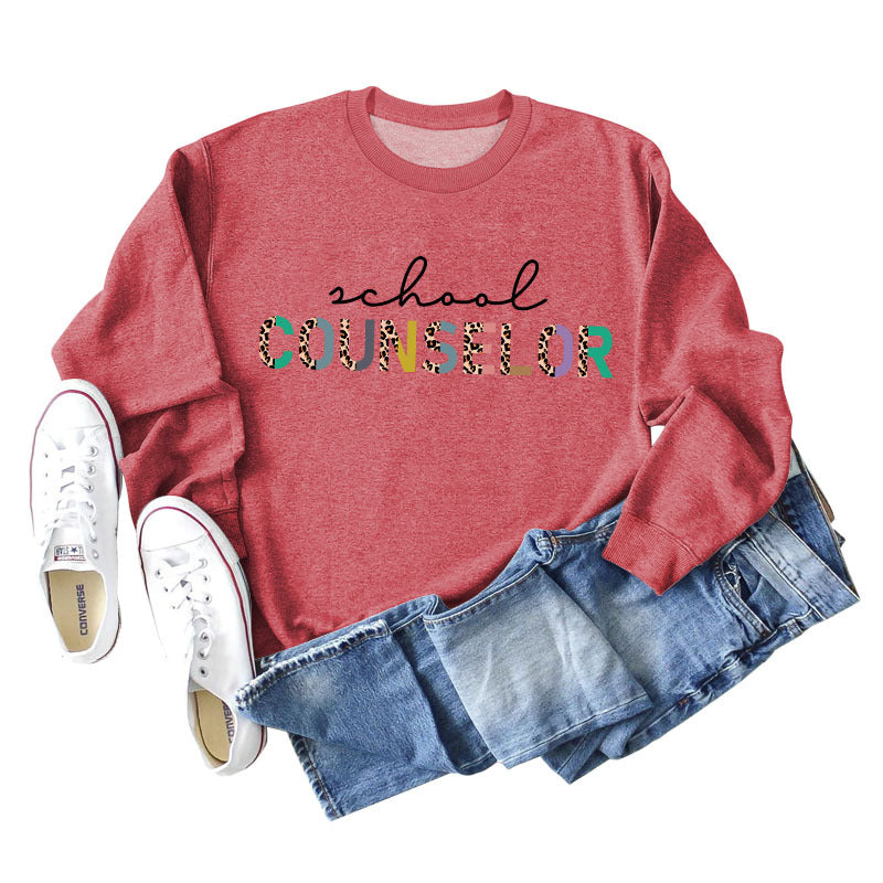 SCHOOL COUNSELOR Pullover für Mädchen mit Leoparden-/Buchstabendruck, Rundhalsausschnitt, lockerer Langarm, Übergröße