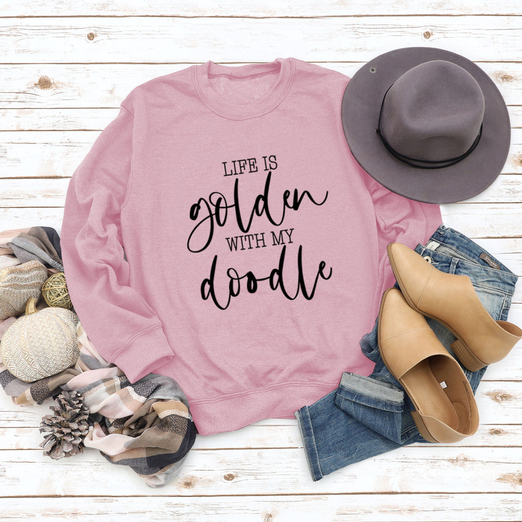 LIFE IS Golden Letter Print Sweatshirt