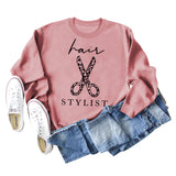 Sweatshirt mit Rundhalsausschnitt und langen Ärmeln für Friseurscheren mit Buchstabendruck
