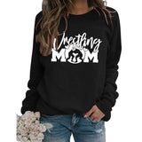 Großer Langarm-Pullover mit Wrestling-Mom-Buchstaben und Rundhalsausschnitt