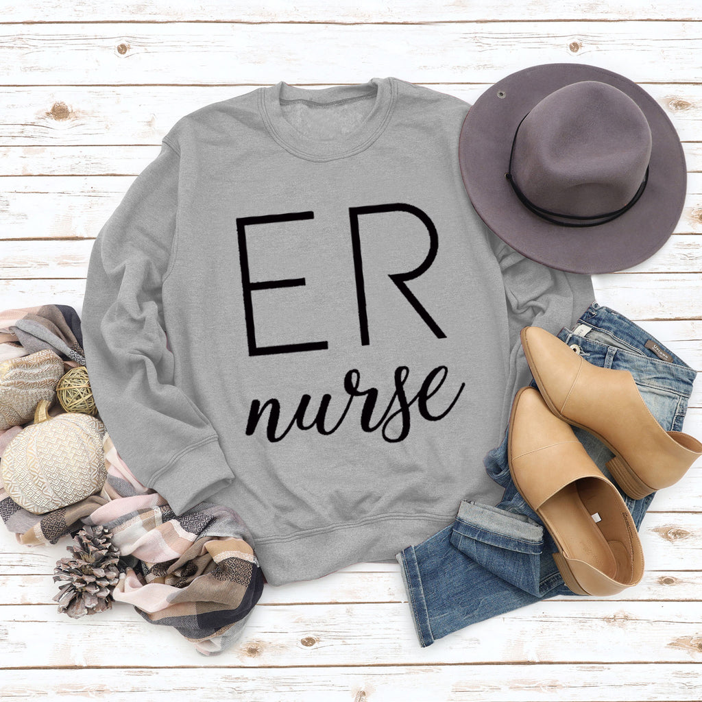 ER Nurse Round Neck Fashion Letter Tops Long Sleeve Women's Print Loose Sweatshirt